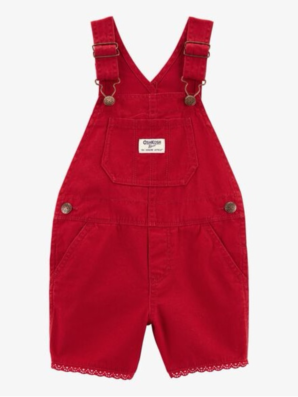 Red Eyelet Trim Overall Shorts